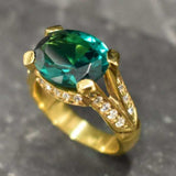Created Emerald Ring made in 18k Gold Vermeil with Oval Created Green Emerald in Pavé setting, May Birthstone gift idea, symbolizes, ideal for everyday wear and perfect for birthday gifting and special occasions.