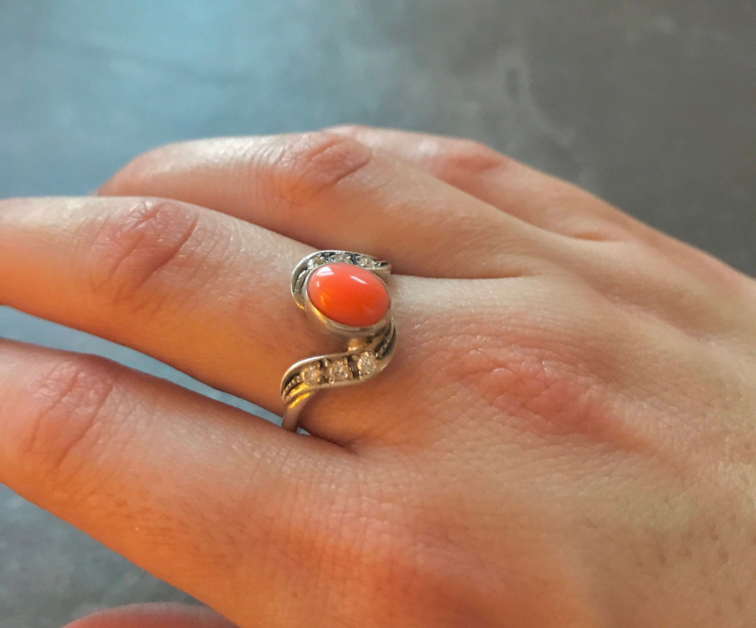 Coral Ring, Natural Coral, March Birthstone, Angel Skin Coral, Pink Coral, Vintage Rings, Vintage Coral Ring, Pink Ring, Solid Silver Ring (525753877)