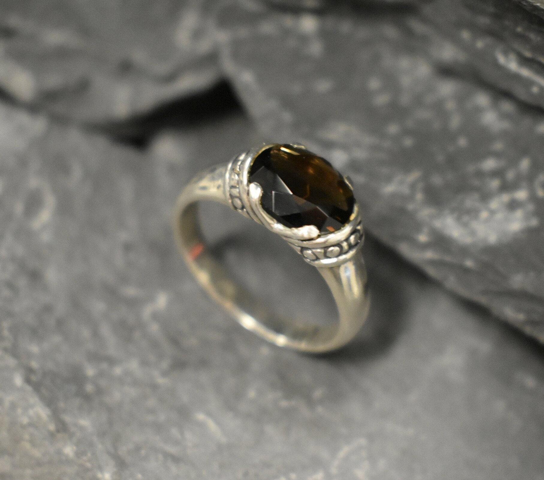 Smoky Topaz Ring, Natural Smoky Topaz, Tribal Ring, Antique Ring, Vintage Ring, Boho Ring, Smoky Diamond Ring, 925 Silver Ring, Smoky Topaz