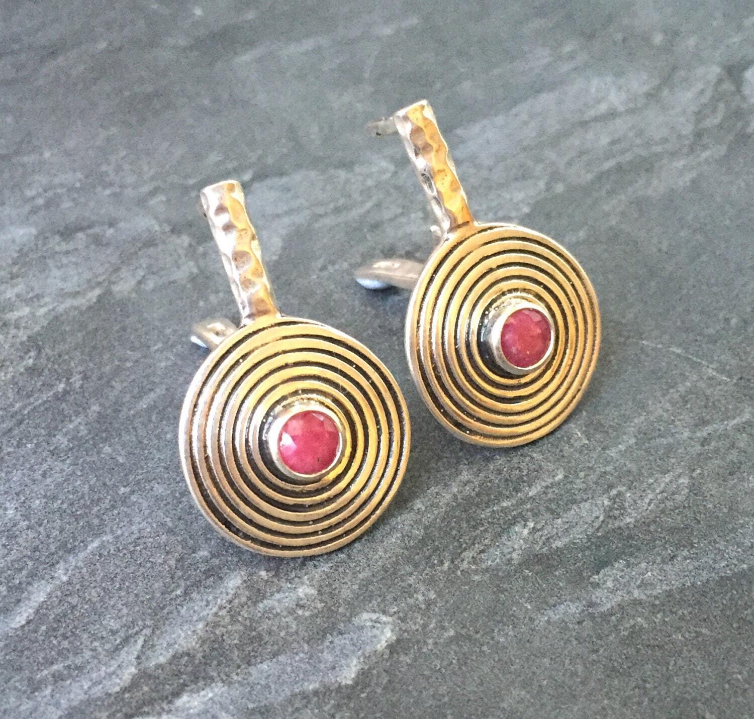 Natural Ruby Earrings made in 925 Sterling Silver with Round Natural Red Ruby in Bezel setting, July Birthstone gift idea, symbolizes nobility, purity, and passion, ideal for everyday wear and perfect for birthday gifting and special occasions.