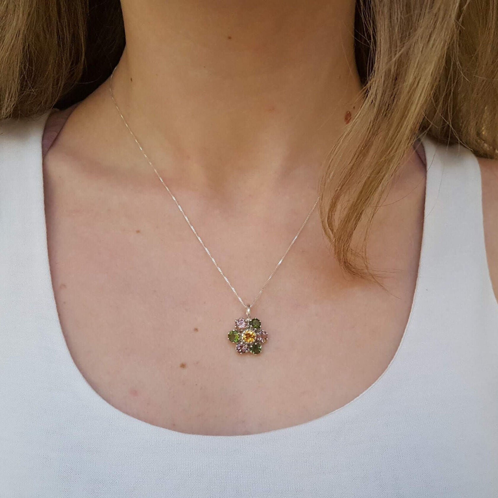 A natural tourmaline October birthstone necklace in solid 925 sterling silver