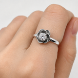 Flower Diamond Ring - Silver Flower Ring, White Diamond Ring