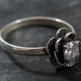 Flower Diamond Ring - Silver Flower Ring, White Diamond Ring