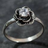 Flower Diamond Ring - Silver Flower Ring, White Diamond Ring