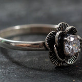 Flower Diamond Ring - Silver Flower Ring, White Diamond Ring