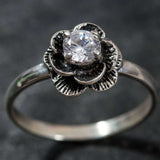 Flower Diamond Ring - Silver Flower Ring, White Diamond Ring