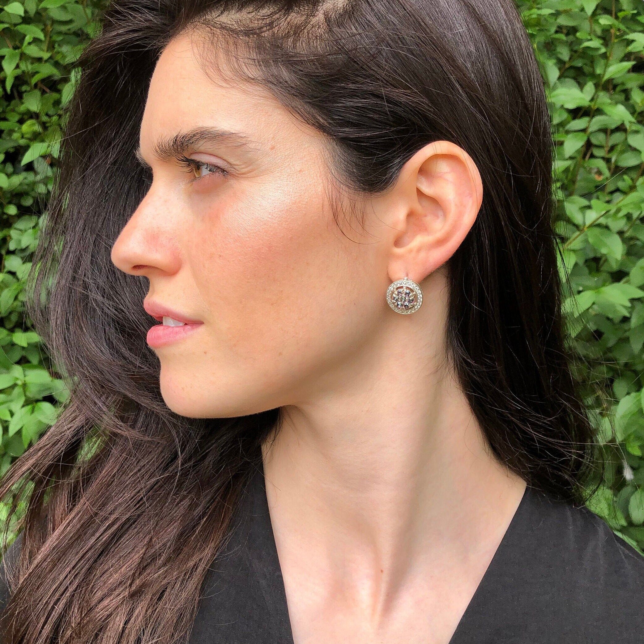 Mystic Topaz Earrings, Natural Mystic Topaz, December Birthstone, Flower Earrings, Vintage Earrings, Natural Topaz Earrings, Silver Earrings