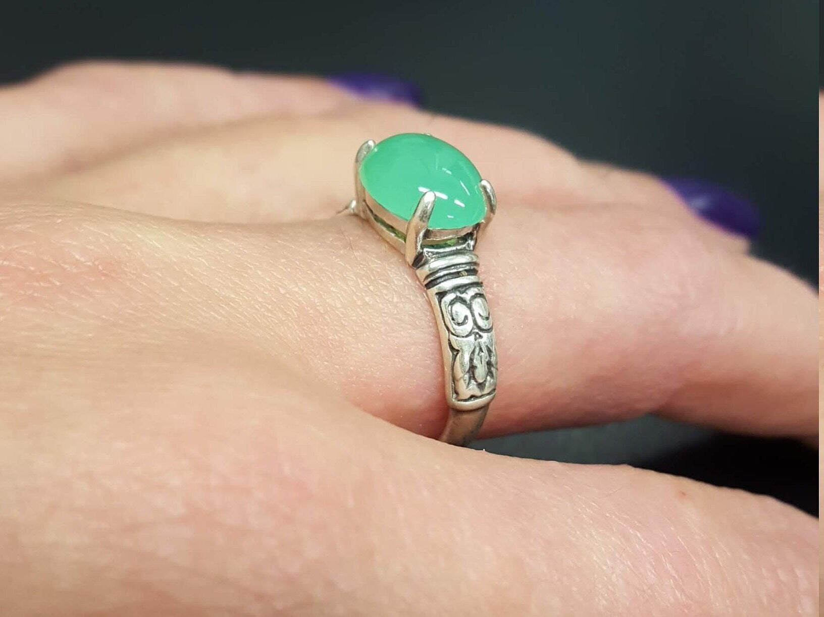 Chrysoprase Ring, Natural Chrysoprase, May Birthstone, Green Vintage Ring, Bohemian Ring, Artistic Ring, May Ring, Silver Ring, Chrysoprase