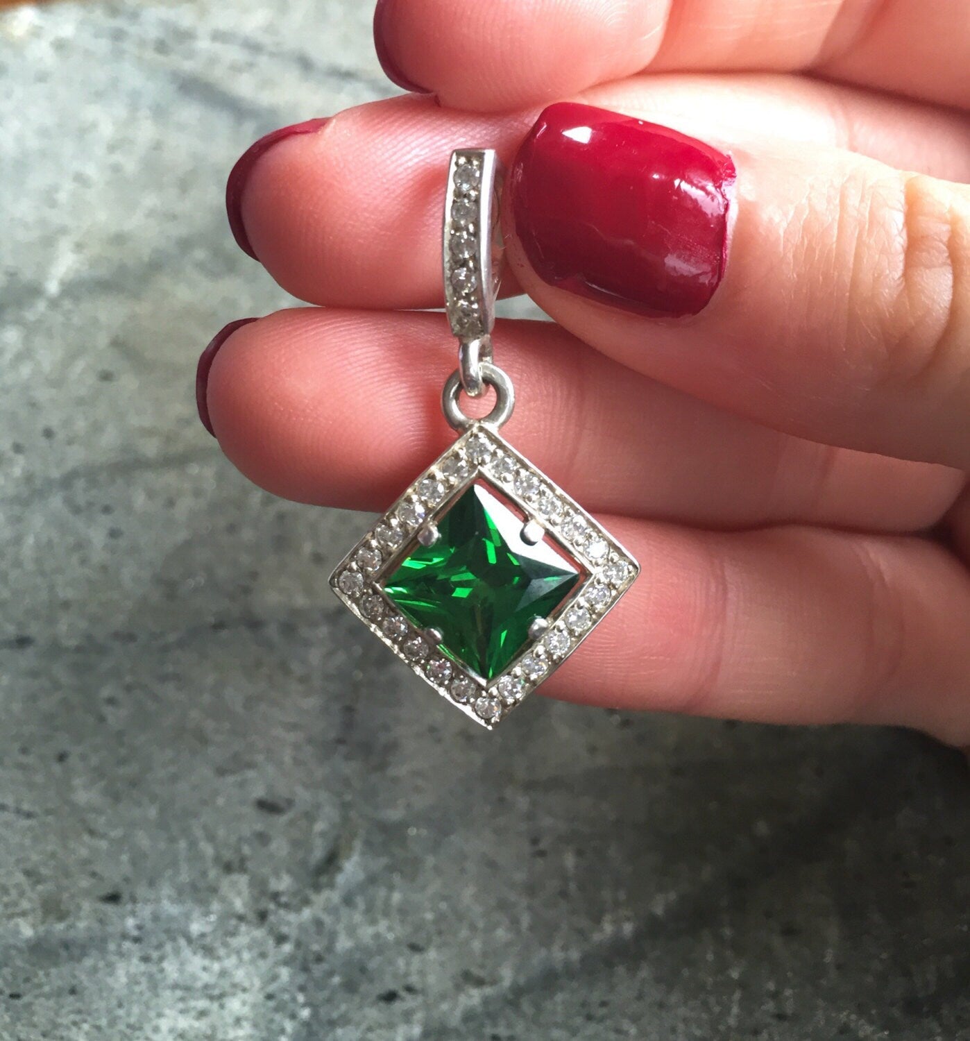 Emerald Pendant, Created Emerald, Green Emerald Pendant, Emerald Green Pendant, Vintage Pendant, Silver Pendant, Solid Silver, Pure Silver