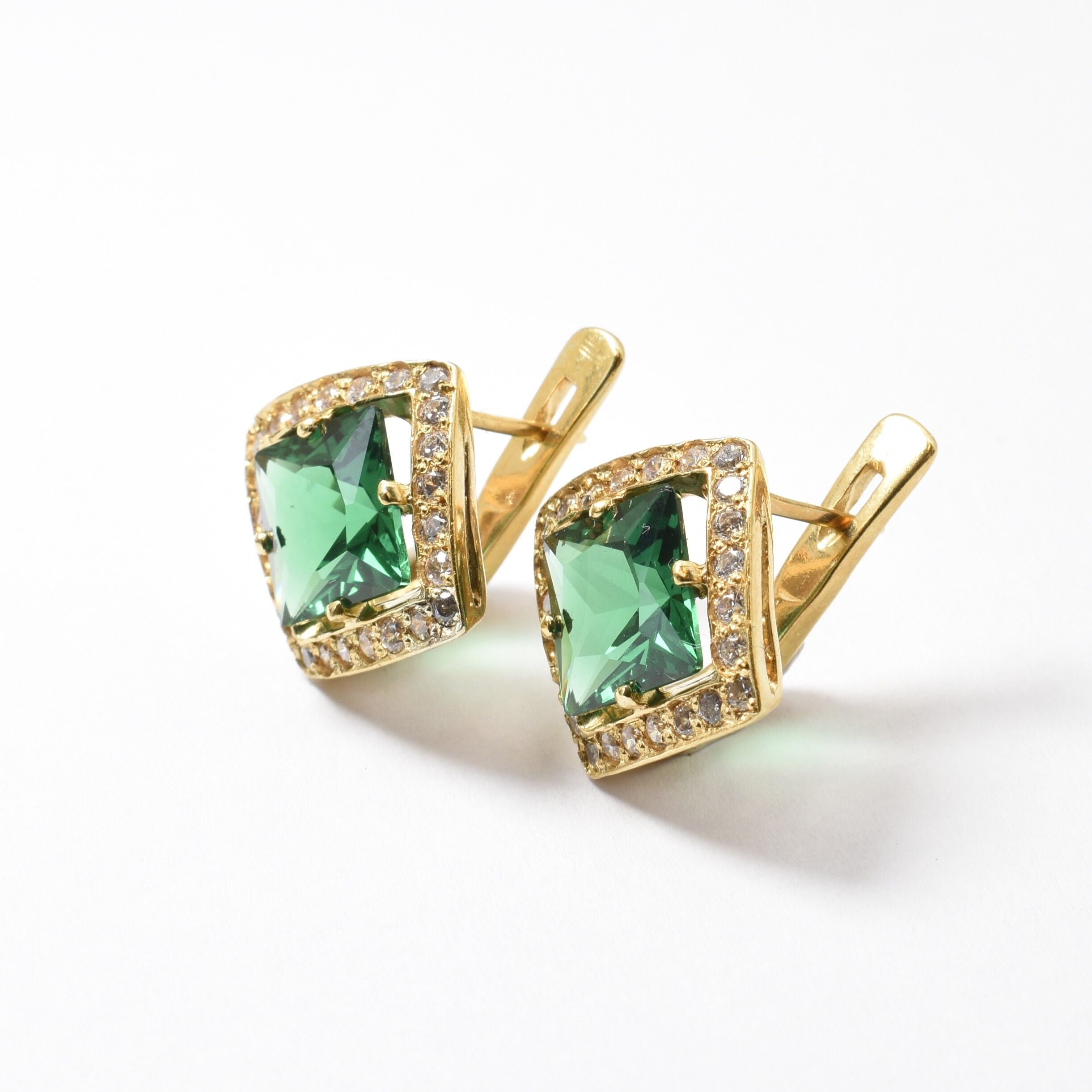Radiant Created Emerald Earrings in 18k Gold Vermeil, a stylish May birthstone gift for anyone who loves everyday elegance.
