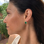 Elegant Green Emerald Earrings in 18k Gold Vermeil, ideal for May birthdays and everyday wear. Perfect gift idea!