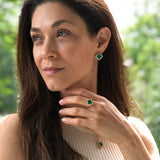 Stunning 18k Gold Vermeil Emerald Earrings with Halo design, perfect for May birthdays and stylish everyday accessories.