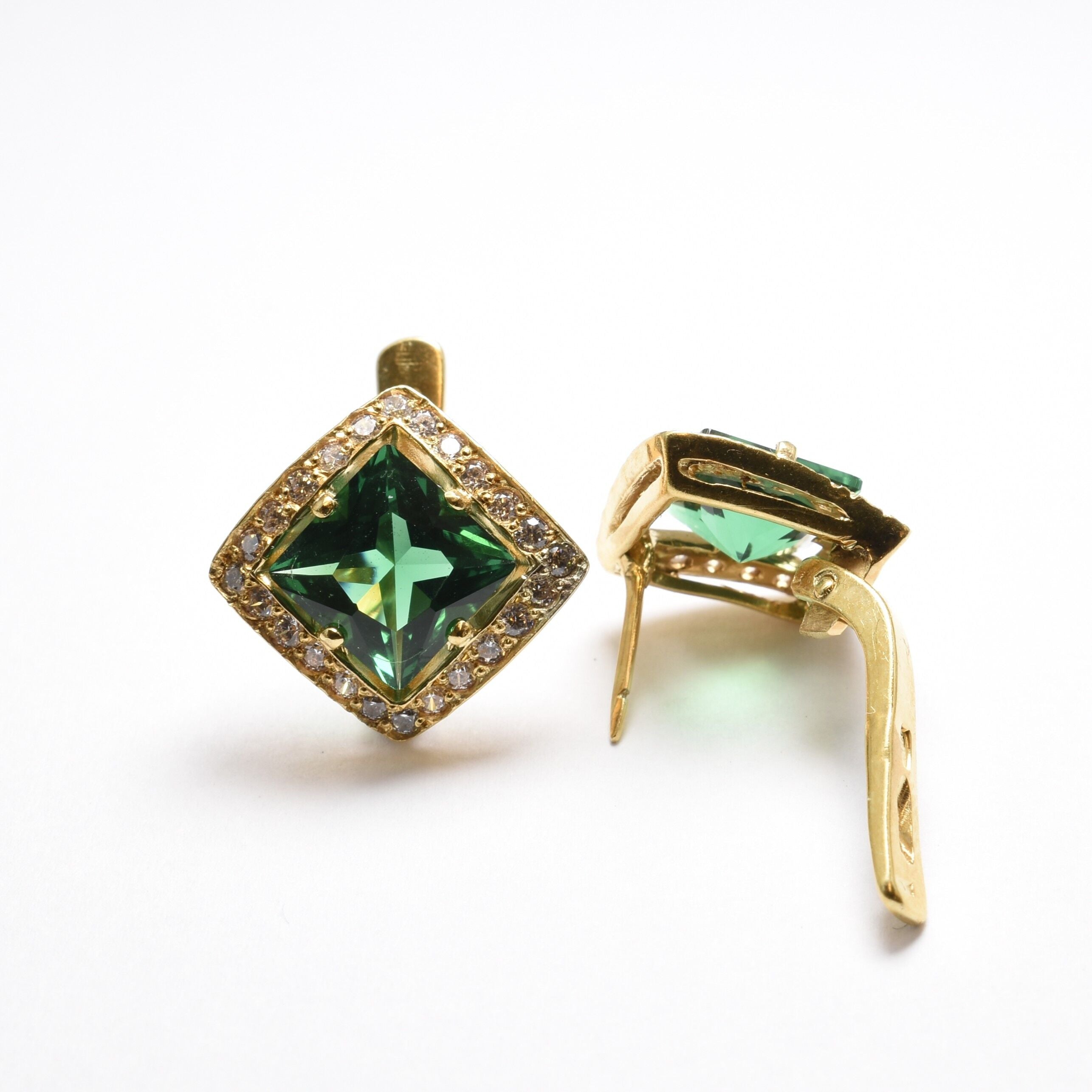 Beautiful Created Emerald Earrings in 18k Gold Vermeil, a timeless May birthstone gift, perfect for any occasion or daily wear.