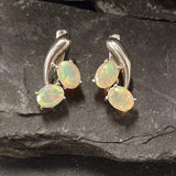 Genuine Opal Earrings - Two Stone Drop Earrings - Unique Vintage Earrings