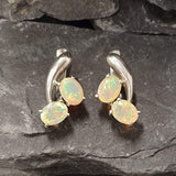 Genuine Opal Earrings - Two Stone Drop Earrings - Unique Vintage Earrings