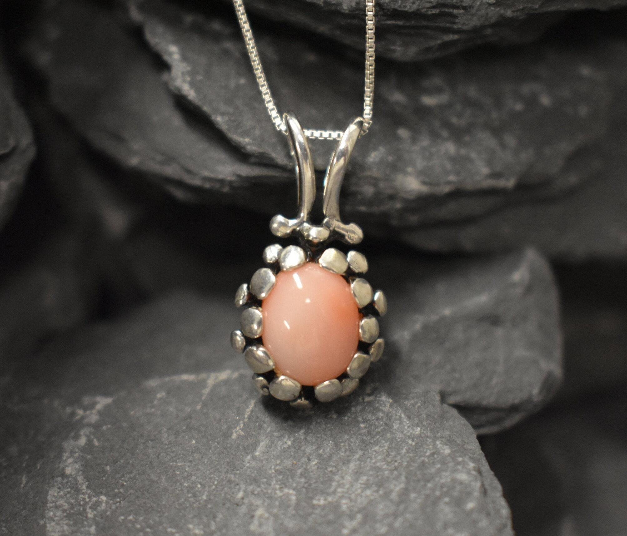 Coral Pendant, Natural Coral, Pinecone Pendant, Pink Coral Pendant, Vintage Pendant, Dainty Necklace, Solid Silver Pendant, Angel Skin Coral
