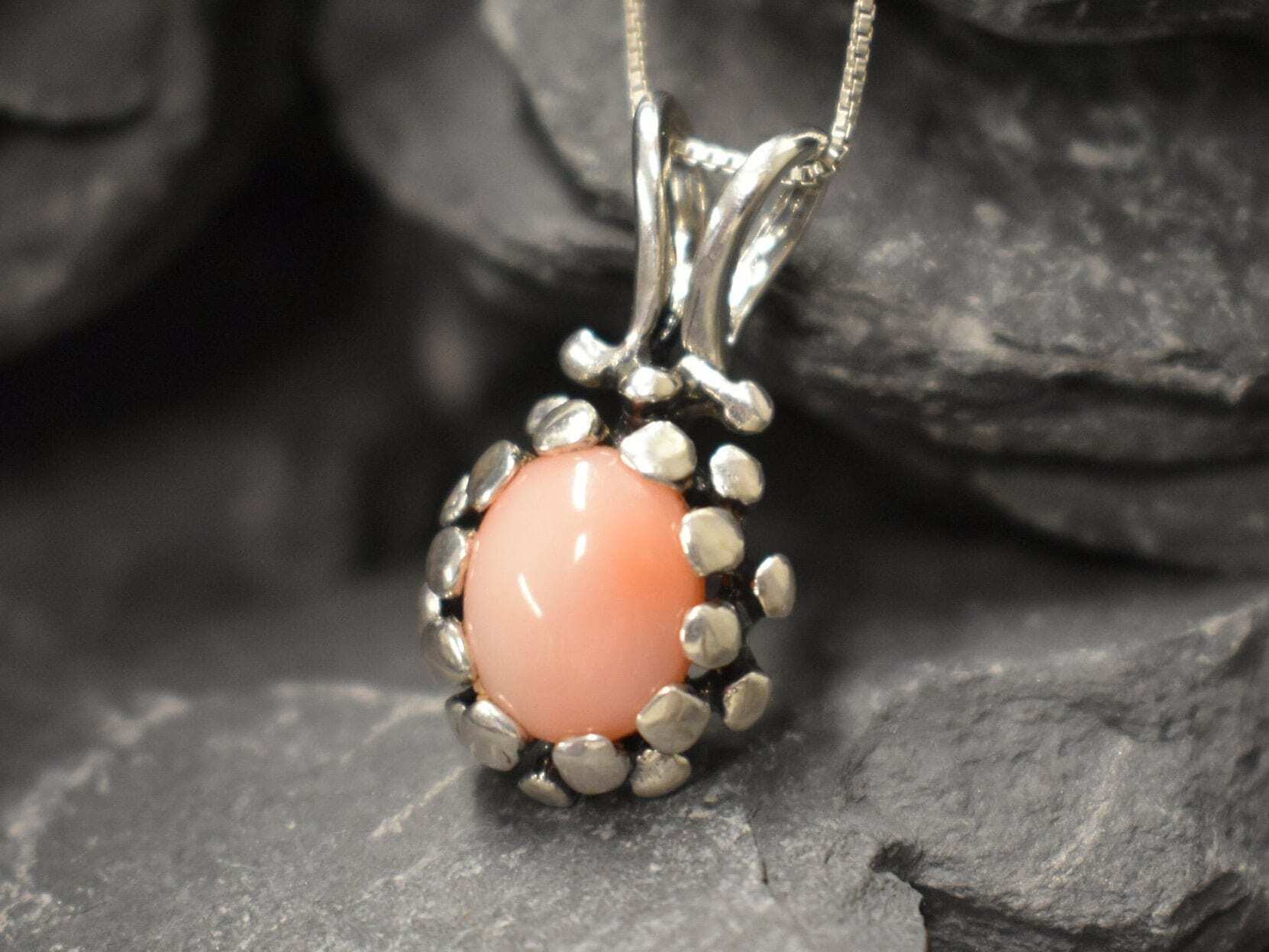 Coral Pendant, Natural Coral, Pinecone Pendant, Pink Coral Pendant, Vintage Pendant, Dainty Necklace, Solid Silver Pendant, Angel Skin Coral