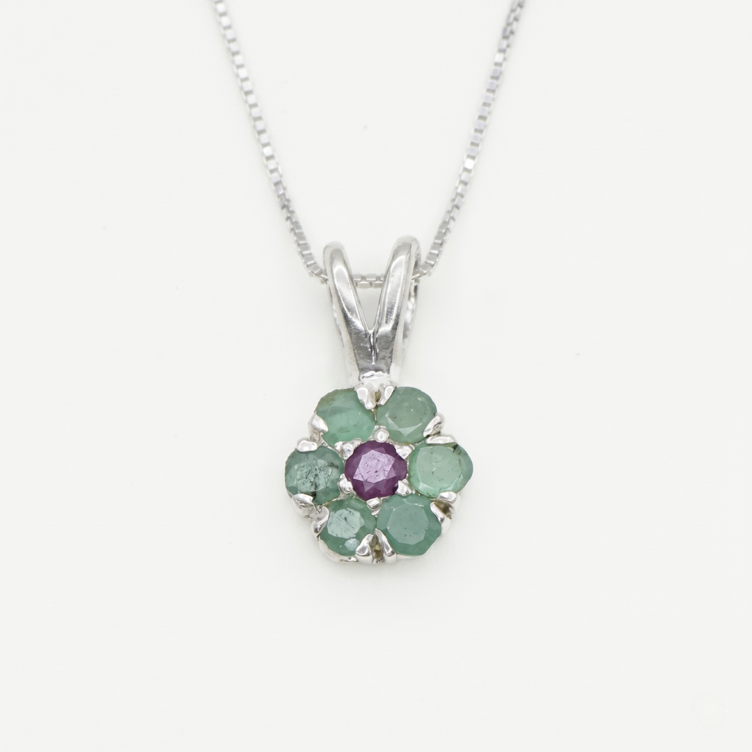 Natural Emerald Pendant made in 925 Sterling Silver with Round Natural Green Emerald in Cluster setting, May Birthstone gift idea, symbolizes growth, harmony, and deep emotional healing, ideal for everyday wear and perfect for birthday gifting and special occasions.