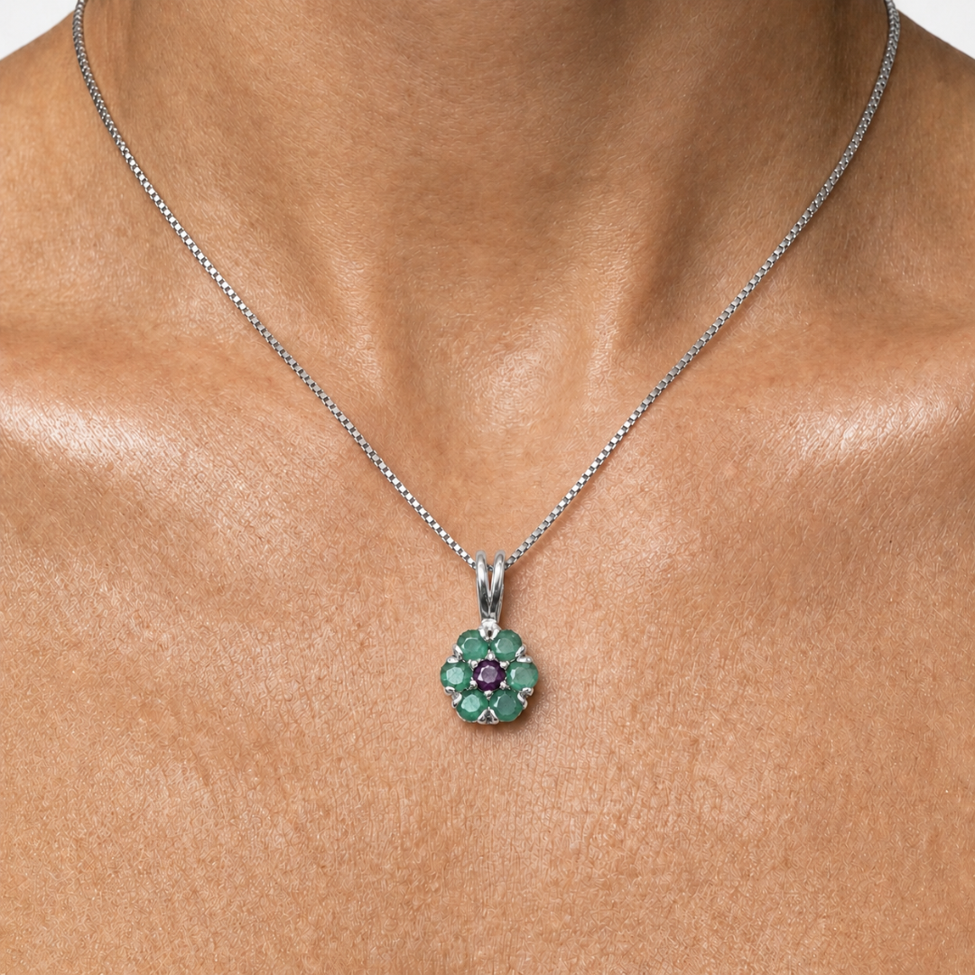 Natural Emerald Pendant in 925 Sterling Silver, ideal May birthstone gift, symbolizes growth and harmony for everyday wear.