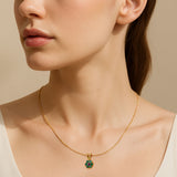 Elegant 18k Gold Vermeil Emerald Pendant, featuring a round natural emerald, perfect for May birthdays and special occasions.