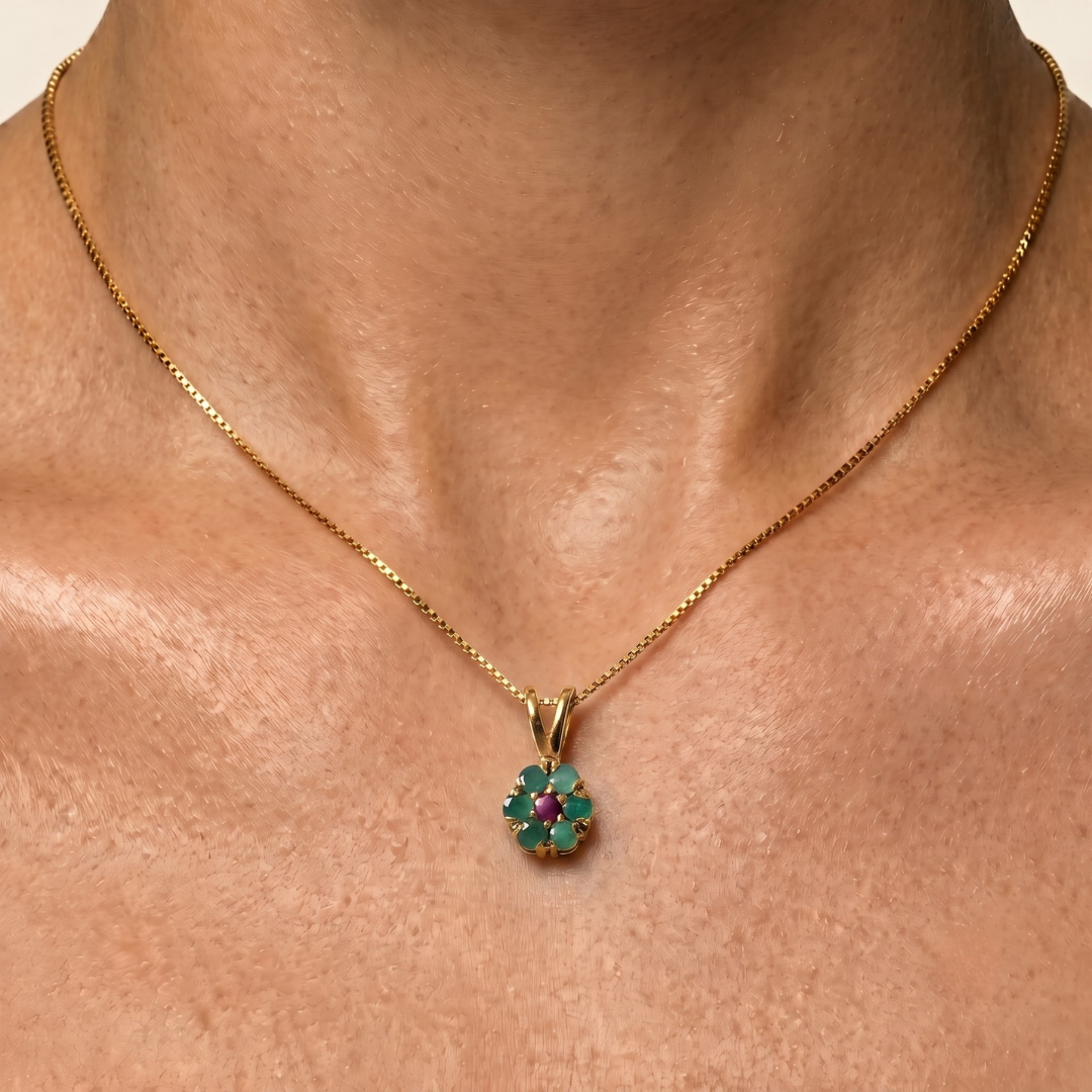 Elegant 18k Gold Vermeil Emerald Pendant, featuring a round natural emerald, perfect for May birthdays and special occasions.
