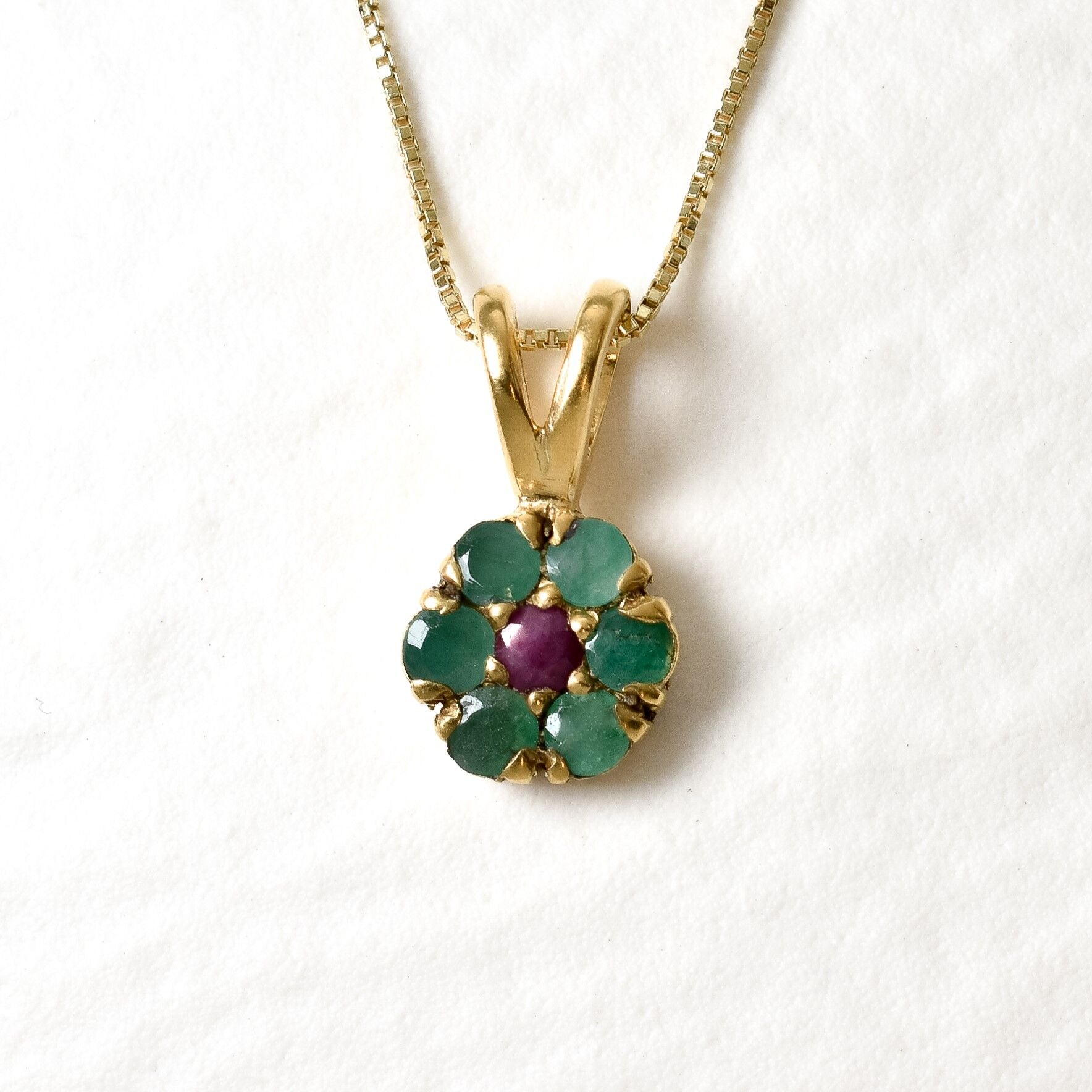 Natural Emerald Pendant made in 18k Gold Vermeil with Round Natural Green Emerald in Cluster setting, May Birthstone gift idea, symbolizes growth, harmony, and deep emotional healing, ideal for everyday wear and perfect for birthday gifting and special occasions.