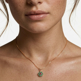 Elegant Rose Gold Vermeil pendant featuring a natural green emerald cluster, perfect for May birthdays and special occasions.