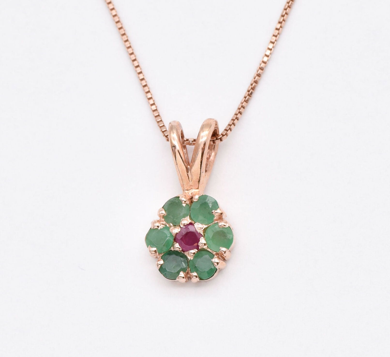 Natural Emerald Pendant made in Rose Gold Vermeil with Round Natural Green Emerald in Cluster setting, May Birthstone gift idea, symbolizes growth, harmony, and deep emotional healing, ideal for everyday wear and perfect for birthday gifting and special occasions.