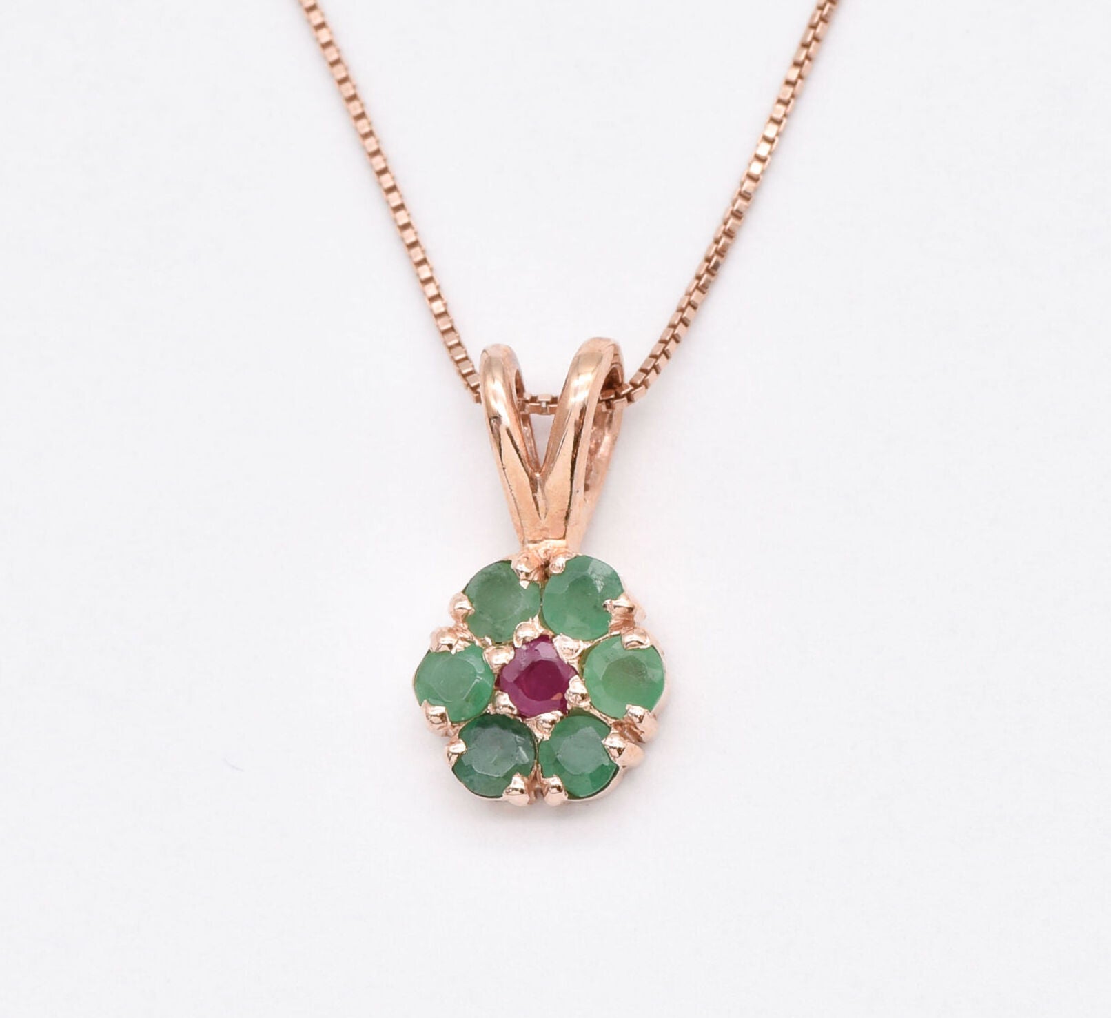 Emerald Pendant, Flower Necklace, Natural Emerald, Daisy Pendant, May Birthstone, July Ruby Pendant, Layered Necklace, Dainty Silver Pendant(3)