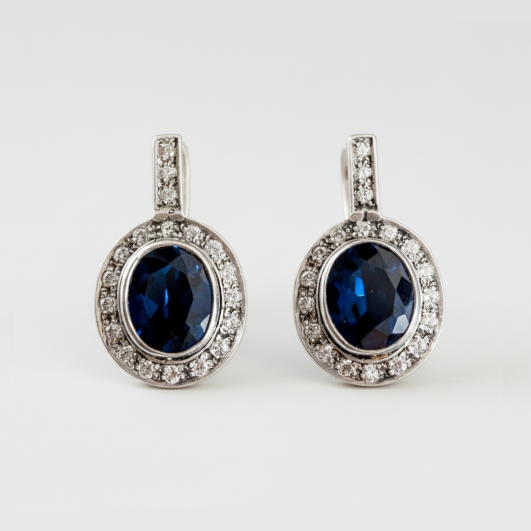 Created Sapphire Earrings made in 925 Sterling Silver with Heart Created Blue Sapphire in Bezel setting, September Birthstone gift idea, symbolizes sincerity, truth, and faithfulness, ideal for everyday wear and perfect for birthday gifting and special occasions.