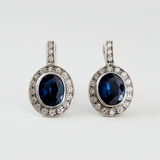 Created Sapphire Earrings made in 925 Sterling Silver with Heart Created Blue Sapphire in Bezel setting, September Birthstone gift idea, symbolizes sincerity, truth, and faithfulness, ideal for everyday wear and perfect for birthday gifting and special occasions.