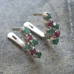 Emerald Earrings, Natural Emerald, Natural Ruby, Red and Green, Vintage Earrings, May Birthstone, July Birthstone, Antique, Solid Silver