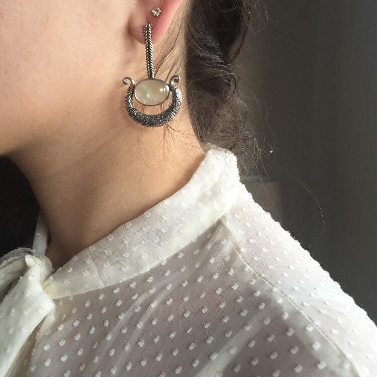 Prehnite Earrings, Vintage Earrings, Triable Earrings, Green Earrings, Long Earrings, Sterling Silver Earrings