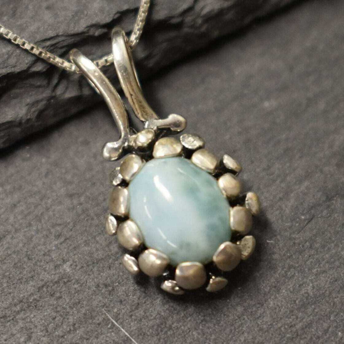 Larimar Necklace, Vintage Necklace, Natural Larimar, March Birthstone, Blue Stone Necklace, Antique Necklace, Antique Jewelry, Solid Silver