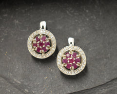 Natural Ruby Earrings made in 925 Sterling Silver with Round Natural Red Ruby in Cluster setting, July Birthstone gift idea, symbolizes nobility, purity, and passion, ideal for everyday wear and perfect for birthday gifting and special occasions.