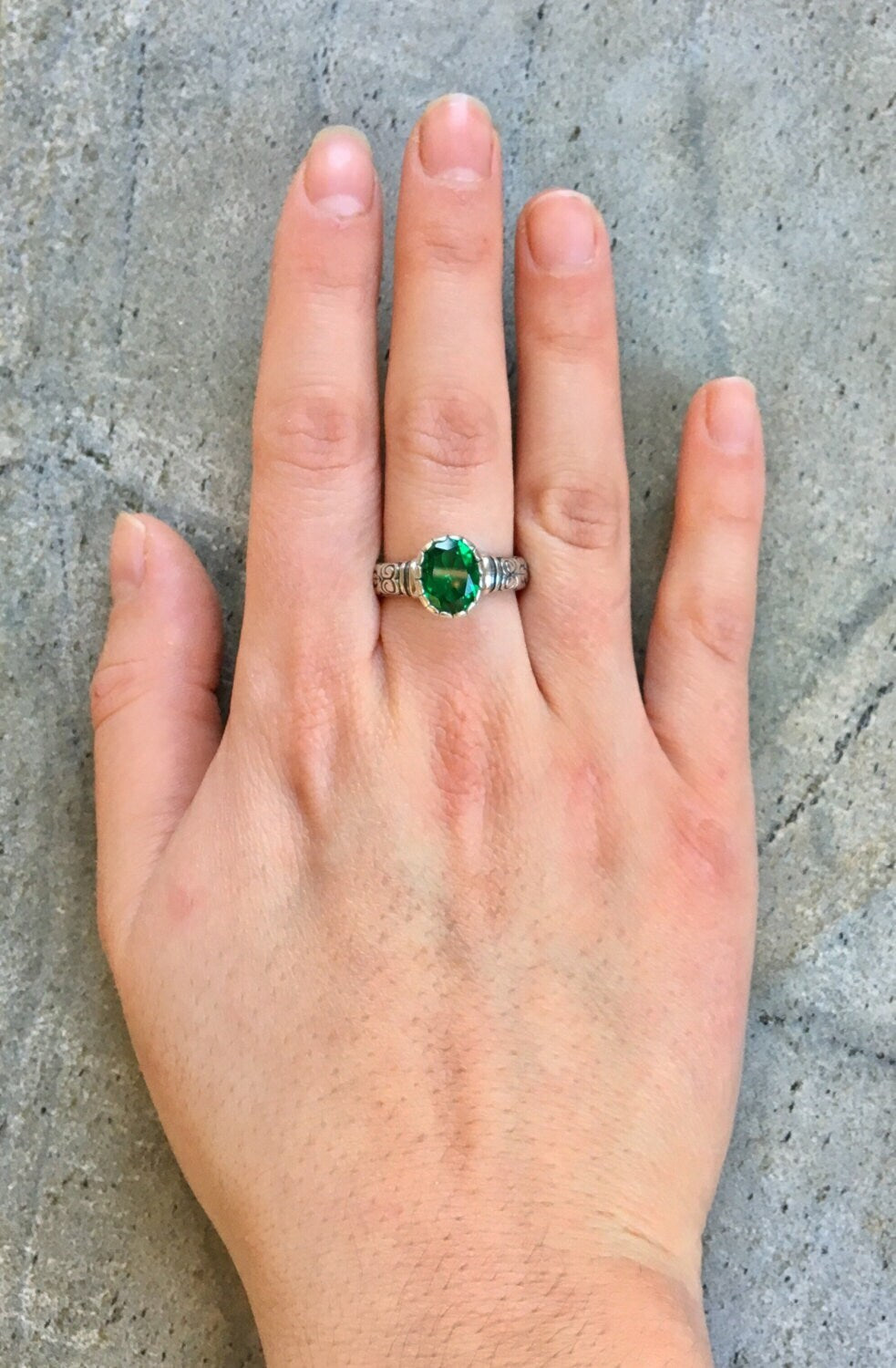 Tribal Ring, Emerald Ring, Created Emerald, Green Vintage Ring, Green Diamond Ring, Sparkly Ring, Green Emerald Ring, Sterling Silver Ring