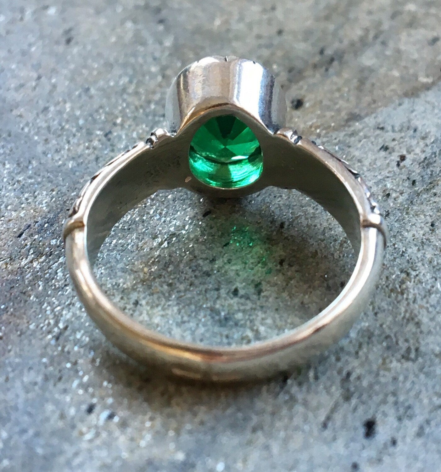 Tribal Ring, Emerald Ring, Created Emerald, Green Vintage Ring, Green Diamond Ring, Sparkly Ring, Green Emerald Ring, Sterling Silver Ring