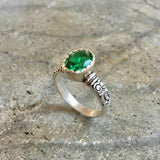 Tribal Ring, Emerald Ring, Created Emerald, Green Vintage Ring, Green Diamond Ring, Sparkly Ring, Green Emerald Ring, Sterling Silver Ring