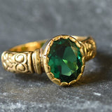 Gold Emerald Ring - Gold Boho Band - Solitaire Emerald Ring