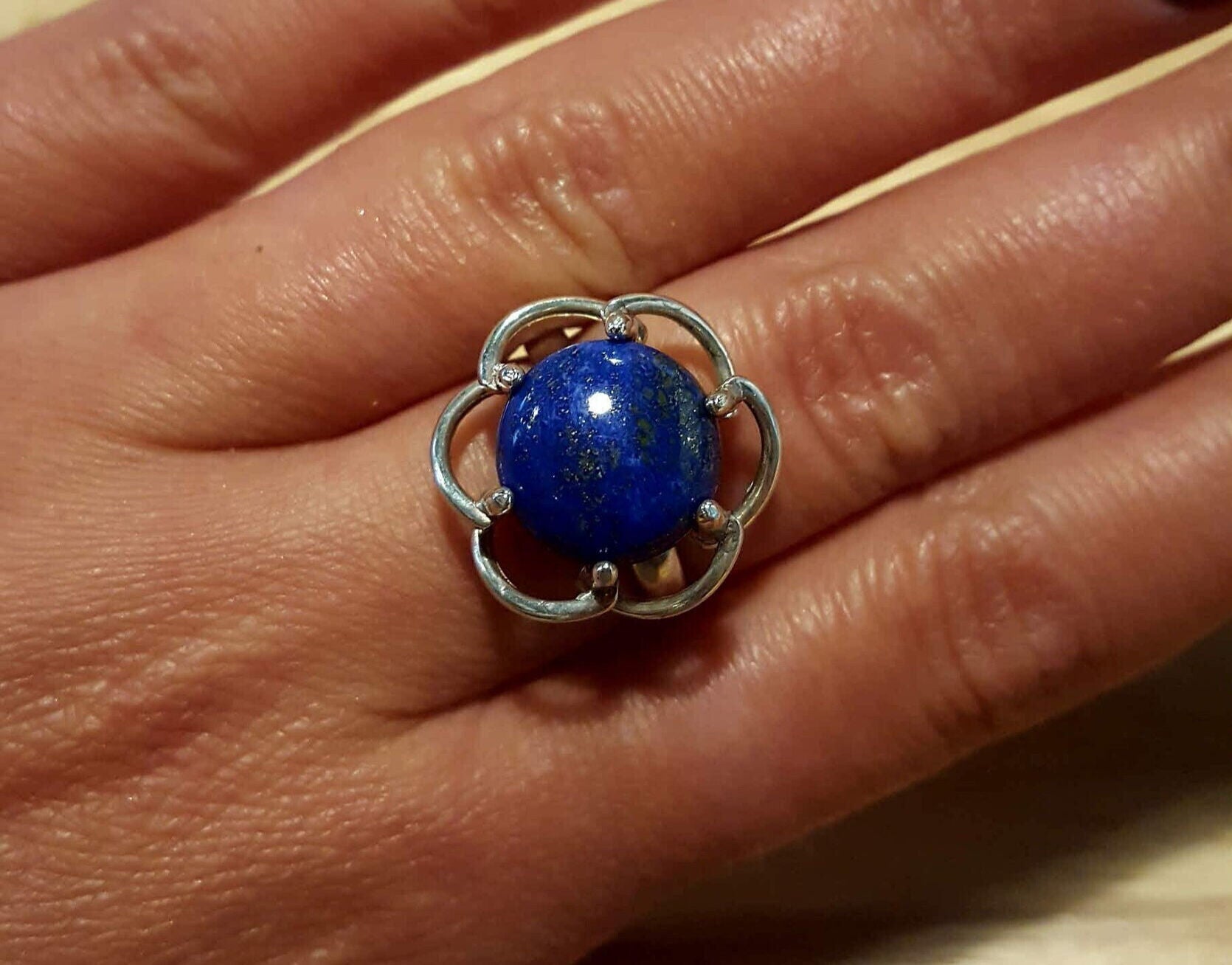 Lapis Flower Ring, Lapis Lazuli Ring, Natural Lapis Lazuli, December Birthstone, Vintage Flower Ring, Blue Ring, Silver Ring, Lapis Lazuli