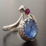 Kyanite Ring, Natural Ruby, Blue Vintage Ring, Multistone Ring, Teardrop Ring, Unique Ring, Blue Stone Ring, Silver Ring, African Kyanite