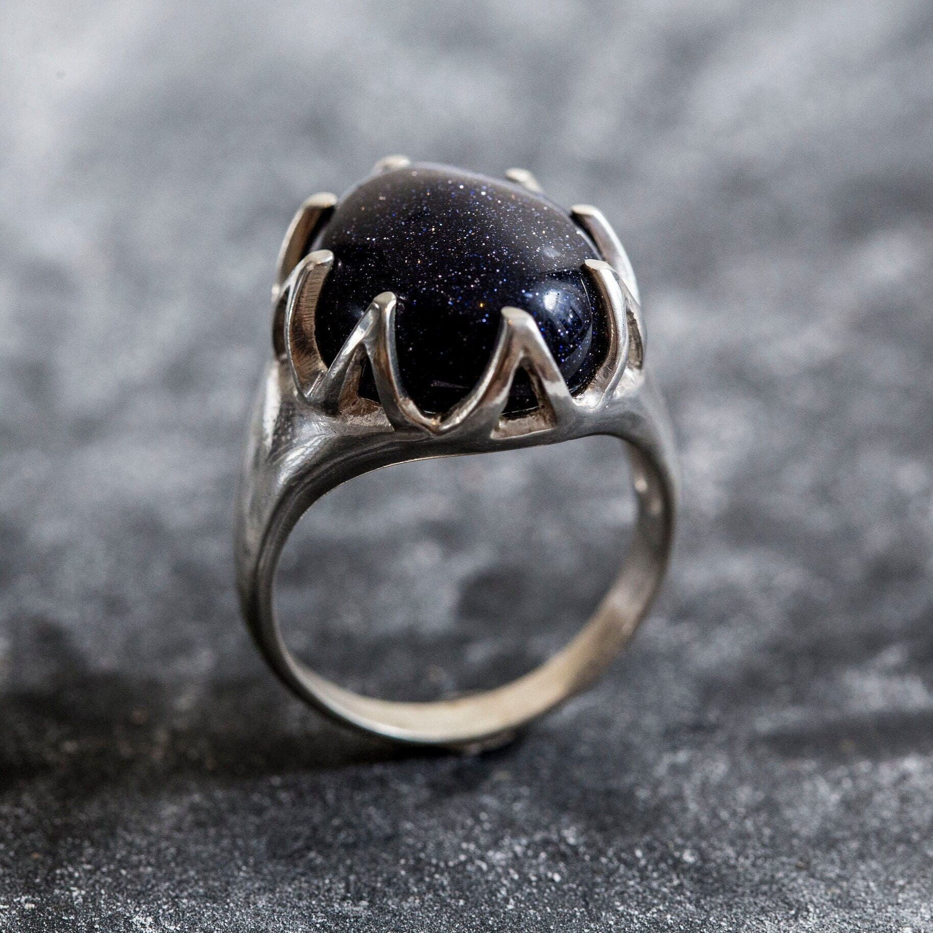 Sandstone Ring, Blue Sand Stone, Large Oval Ring, Statement Ring, Vintage Rings, Sagittarius Ring, Sterling Silver Ring, Blue Sandstone