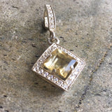 Vintage Citrine Pendant - Natural Citrine Necklace - Yellow Princess Cut Necklace