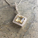 Vintage Citrine Pendant - Natural Citrine Necklace - Yellow Princess Cut Necklace