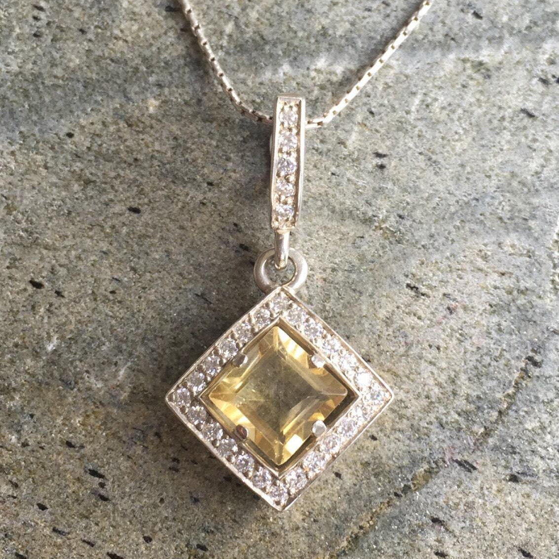 Citrine Pendant, November Birthstone, Natural Citrine, 3 Carat Citrine, Genuine Citrine, Square Pendant, Solid Silver, Silver Pendant
