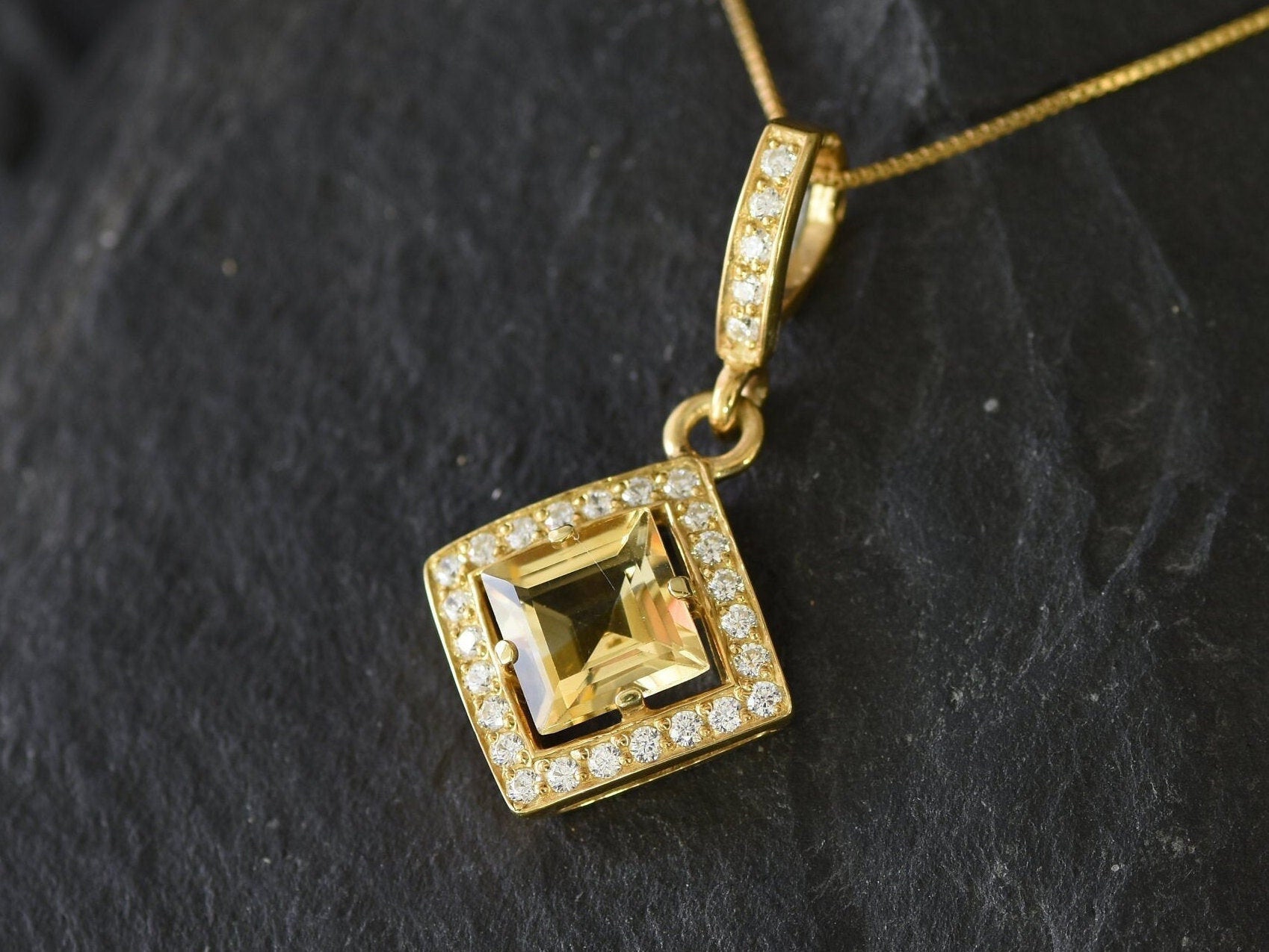 Citrine Pendant, November Birthstone, Natural Citrine, 3 Carat Citrine, Genuine Citrine, Square Pendant, Solid Silver, Silver Pendant(1)