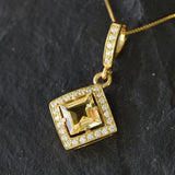 Vintage Citrine Pendant - Natural Citrine Necklace - Yellow Princess Cut Necklace