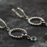 Long Dangling Earrings - Purple Amethyst Earrings - Blue Topaz Earrings