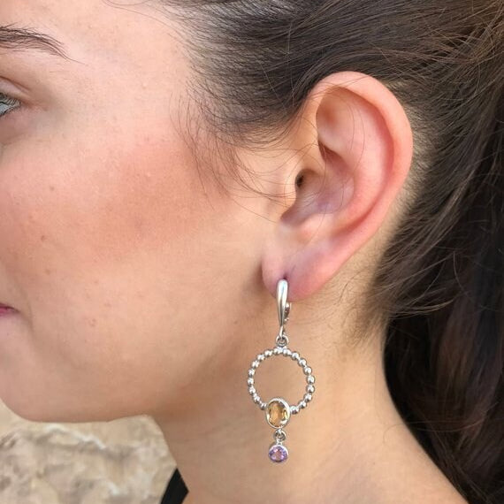 Amethyst Earrings, Blue Topaz Earrings, Natural Amethyst, Natural Topaz, Long Earrings, Vintage Earrings, Silver Earrings, Topaz, Amethyst
