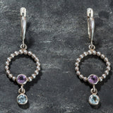 Long Dangling Earrings - Purple Amethyst Earrings - Blue Topaz Earrings